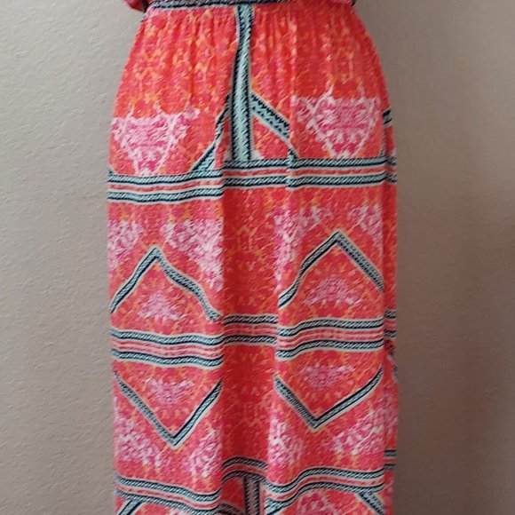 MinkPink Eastern Aztec Pink Print Maxi Dress Side Slits Sz M - Picture 5 of 10